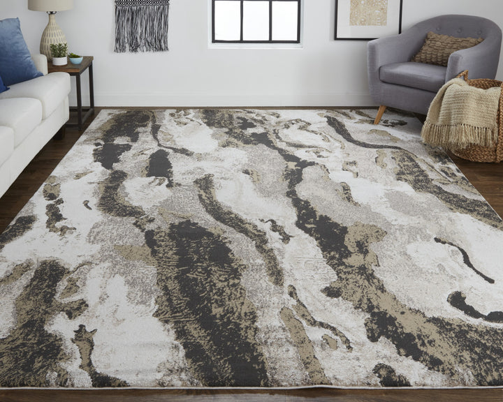 9' x 12' Brown and Ivory Abstract Power Loom Distressed Area Rug