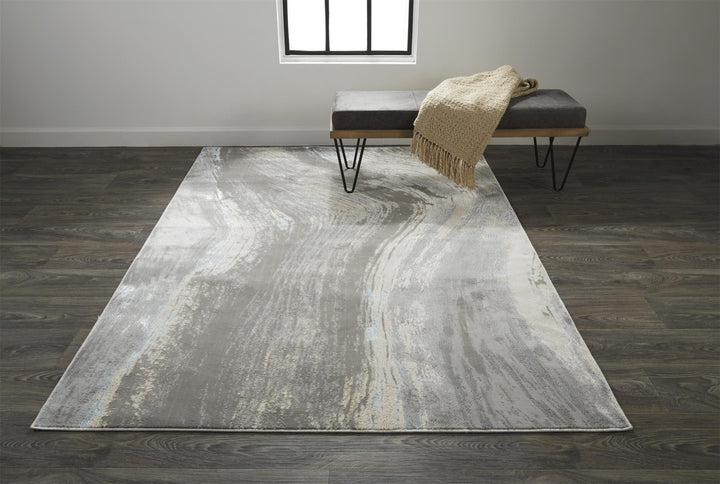 2' x 3' Gray and Ivory Abstract Power Loom Area Rug