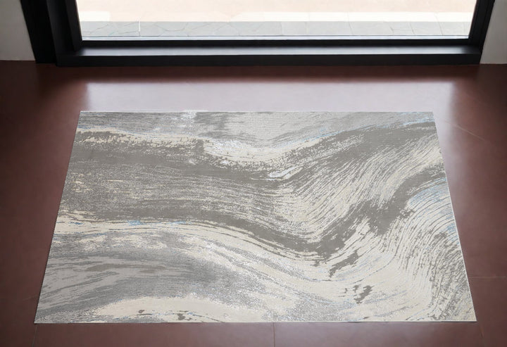 2' x 3' Gray and Ivory Abstract Power Loom Area Rug