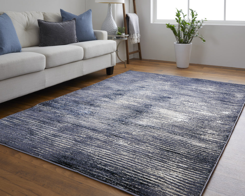 2' x 3' Gray and Ivory Striped Power Loom Distressed Area Rug
