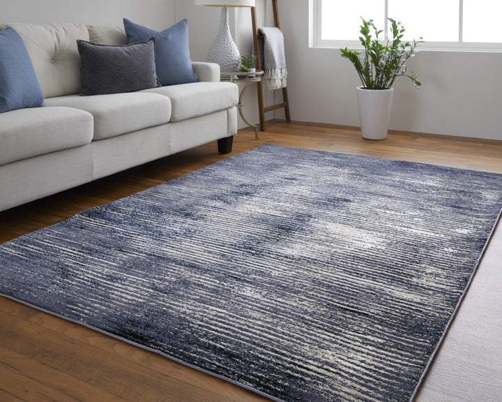 2' x 3' Gray and Ivory Striped Power Loom Distressed Area Rug