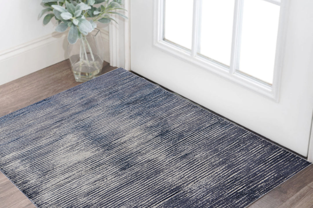 2' x 3' Gray and Ivory Striped Power Loom Distressed Area Rug