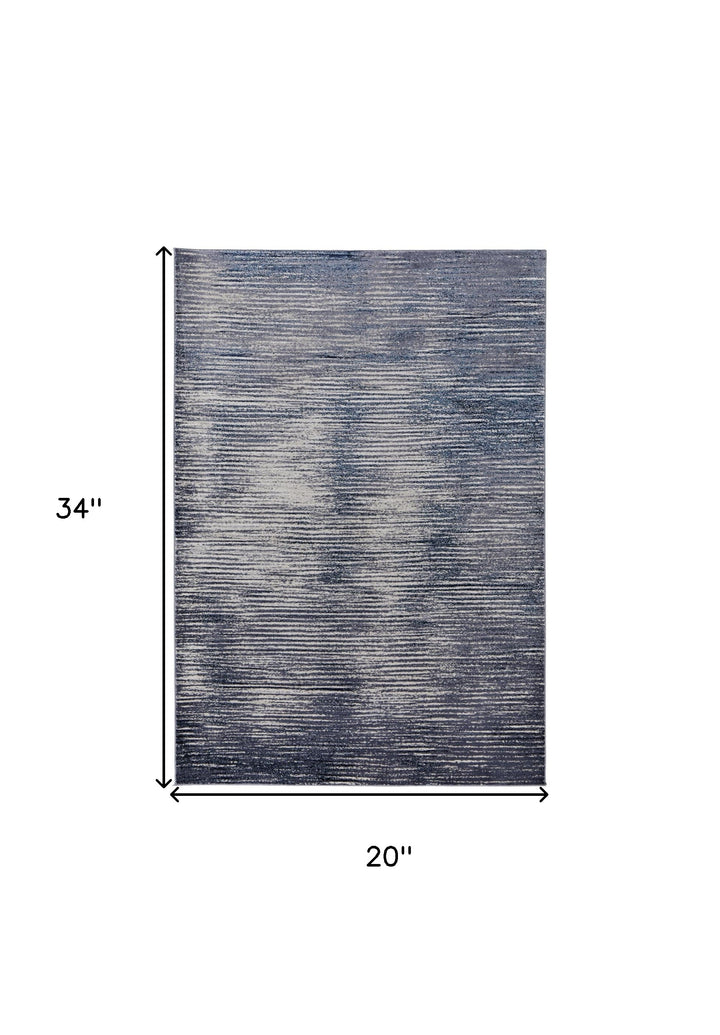 2' x 3' Gray and Ivory Striped Power Loom Distressed Area Rug