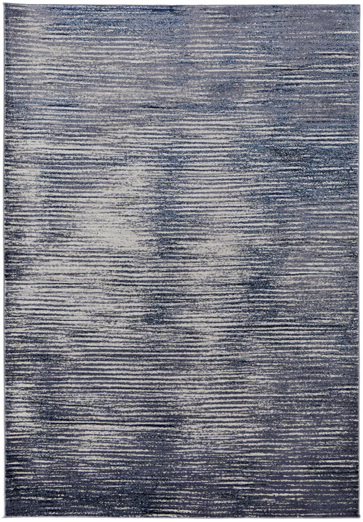 2' x 3' Gray and Ivory Striped Power Loom Distressed Area Rug