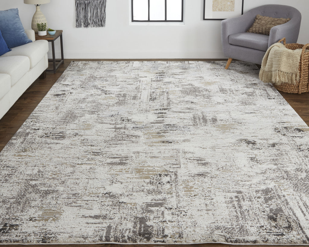 2' x 3' Brown and Ivory Abstract Power Loom Distressed Area Rug