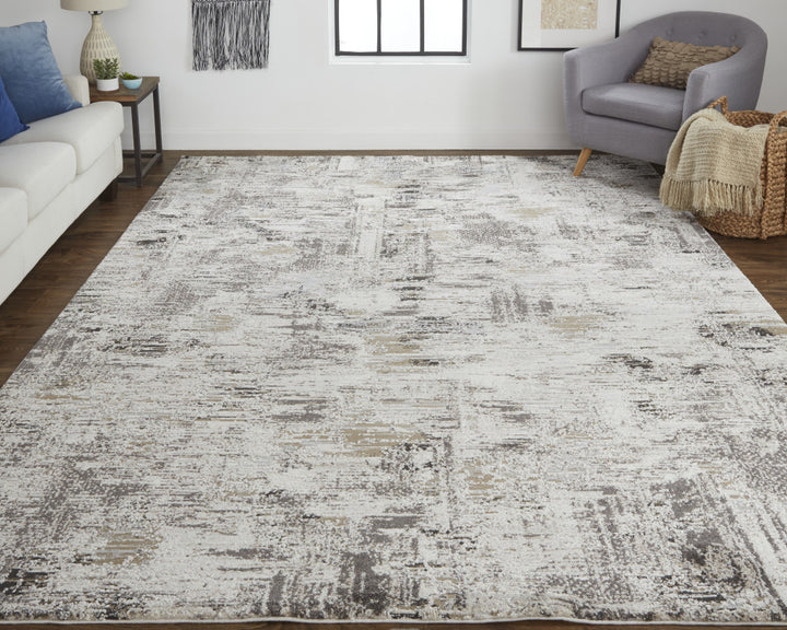 2' x 3' Brown and Ivory Abstract Power Loom Distressed Area Rug