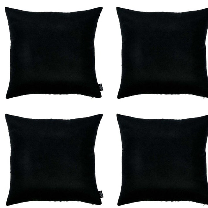 Set Of Four 20" X 20" Black Polyester Zippered Pillow Cover