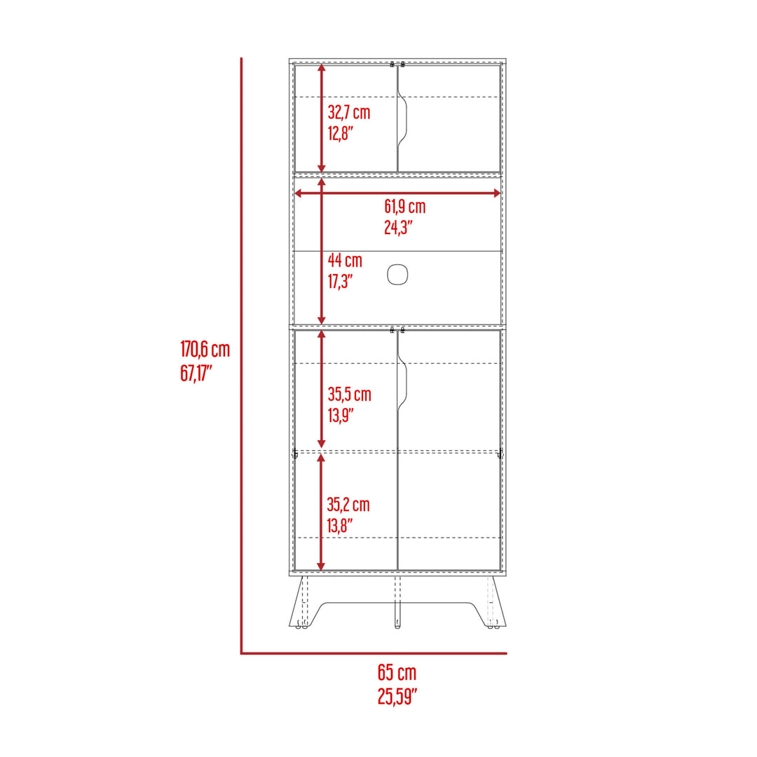 25.59" X 15.75" X 67.17" Light Oak / White Particle board Brussel Microwave Pantry Cabinet