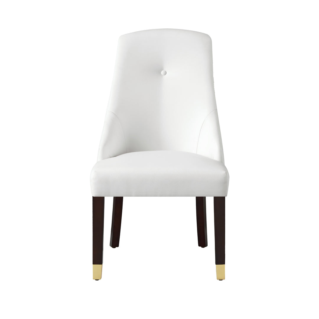 Set of Two Tufted White And Espresso Upholstered Faux Leather Dining Side Chairs