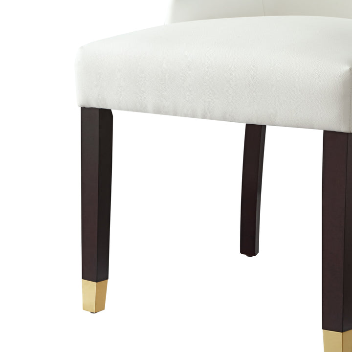 Set of Two Tufted White And Espresso Upholstered Faux Leather Dining Side Chairs