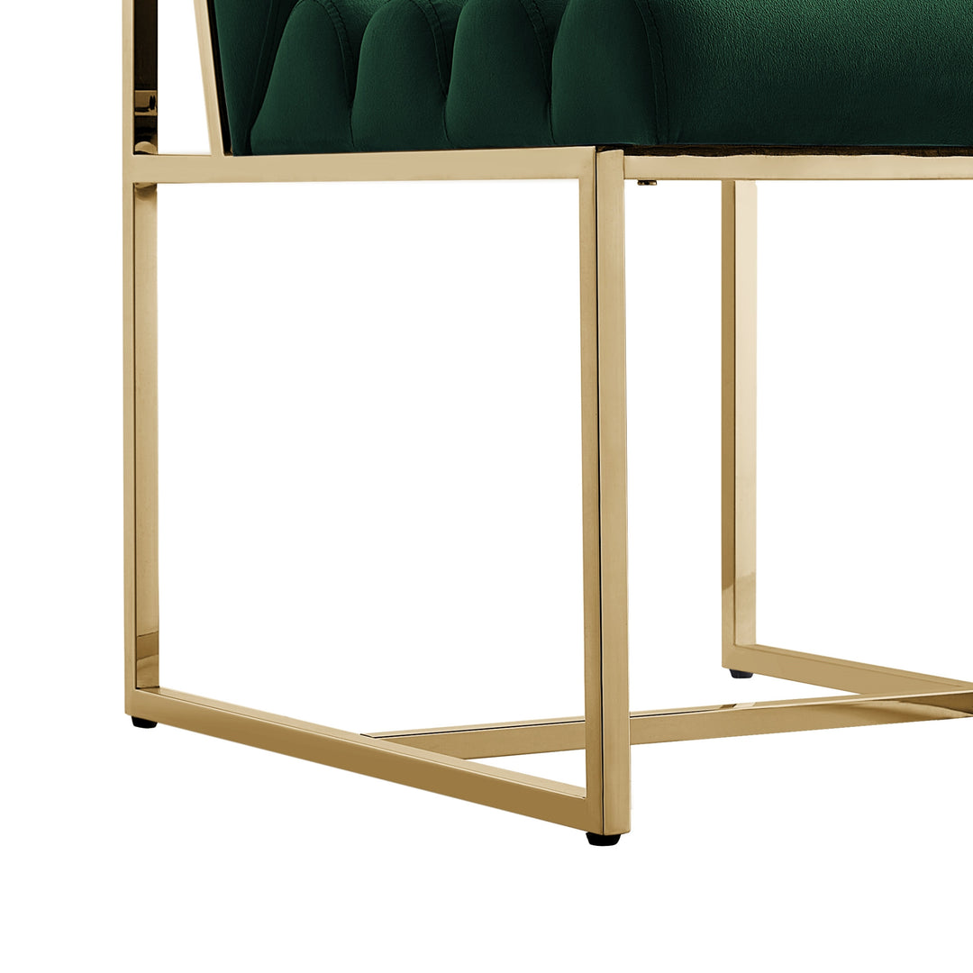 Set of Two Tufted Hunter Green And Gold Upholstered Velvet Dining Side Chairs