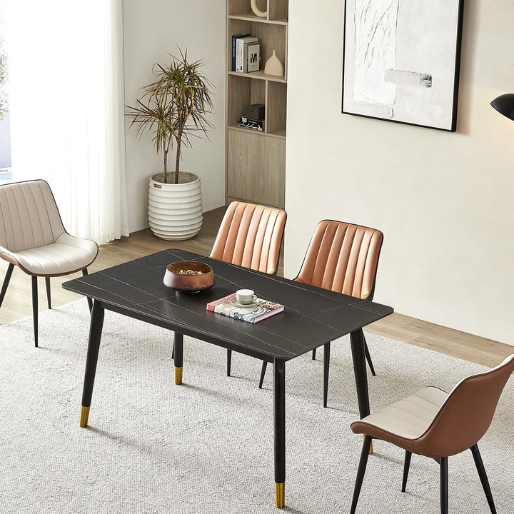 Set of Two Orange And Black Upholstered Fabric Dining Side Chairs