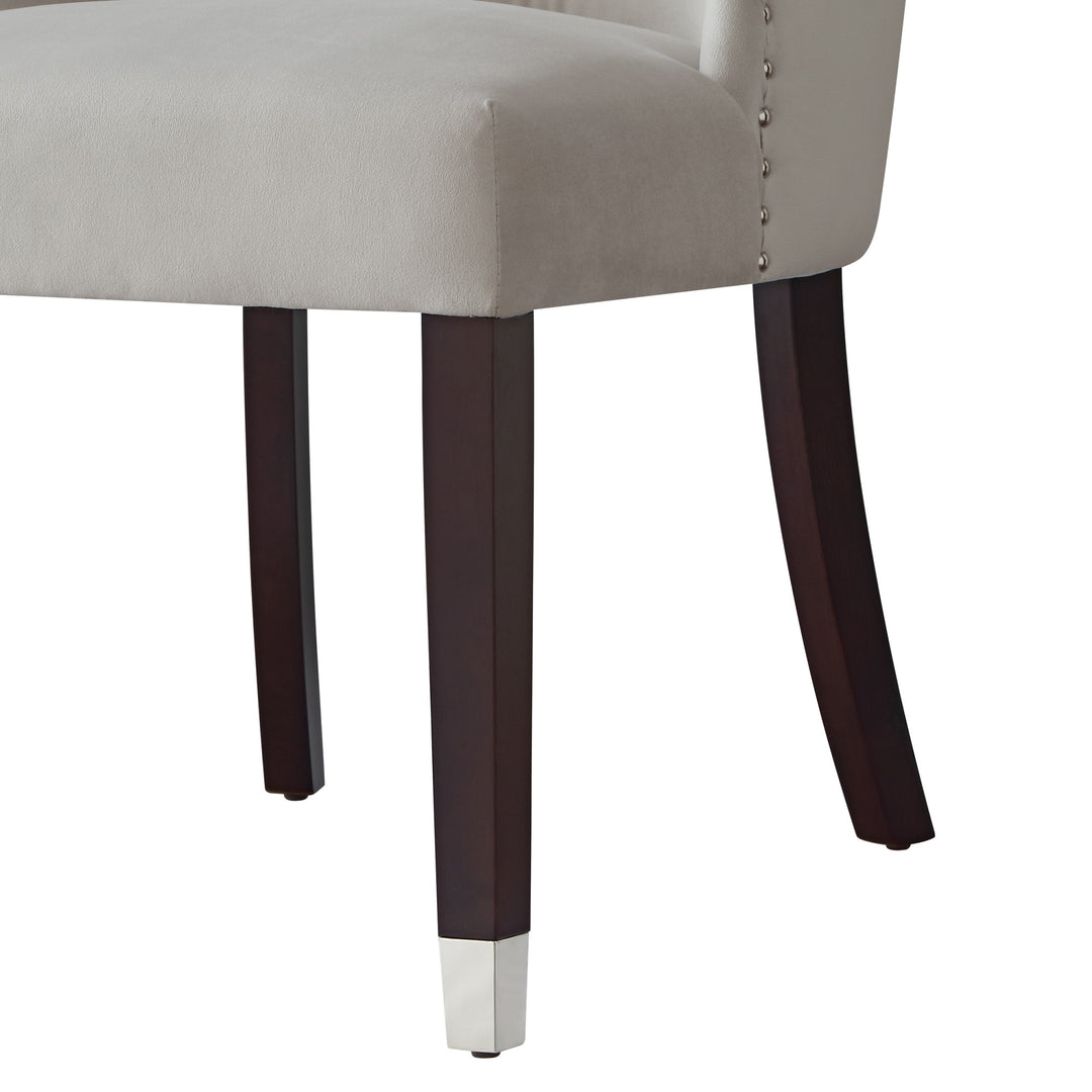 Set of Two Tufted Light Gray And Espresso Upholstered Velvet Dining Side Chairs