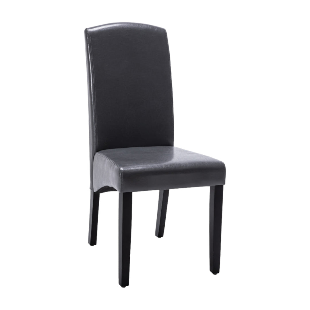 Set of Two Dark Gray And Black Upholstered Faux Leather Dining Parsons Chairs