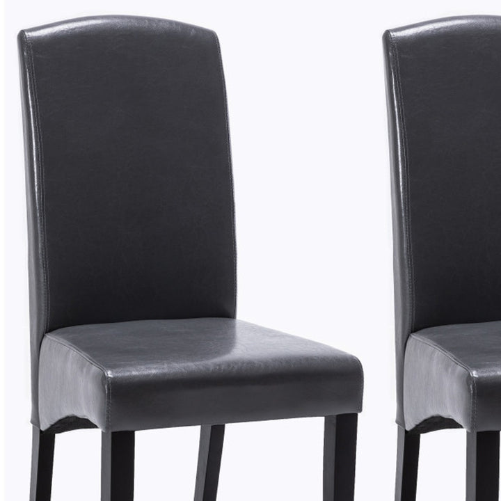 Set of Two Dark Gray And Black Upholstered Faux Leather Dining Parsons Chairs