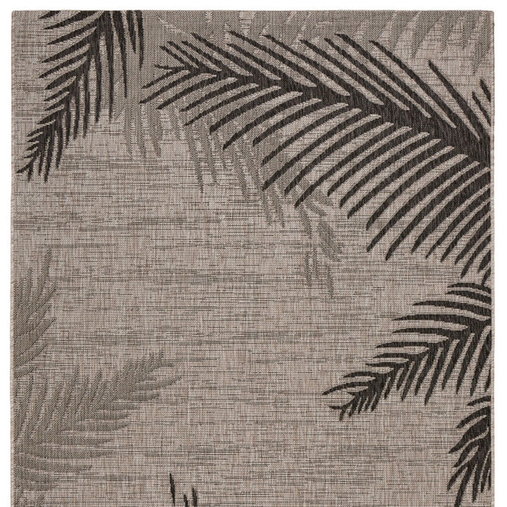 3' X 5' Black and Taupe Palm Leaf Stain Resistant Indoor Outdoor Area Rug