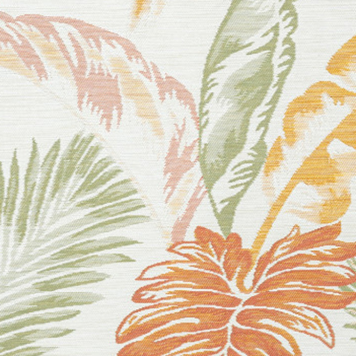 8' x 10' Ivory Green and Orange Palm Leaf Stain Resistant Indoor Outdoor Area Rug