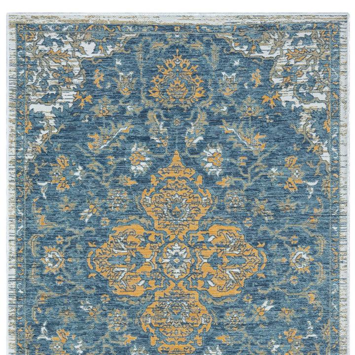 8' x 10' Blue and Ivory Medallion Stain Resistant Indoor Outdoor Area Rug