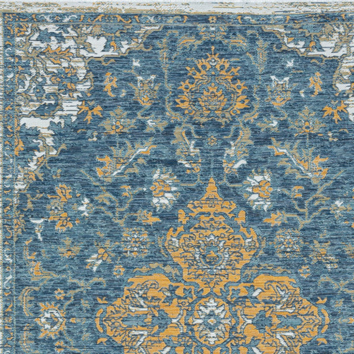 8' x 10' Blue and Ivory Medallion Stain Resistant Indoor Outdoor Area Rug