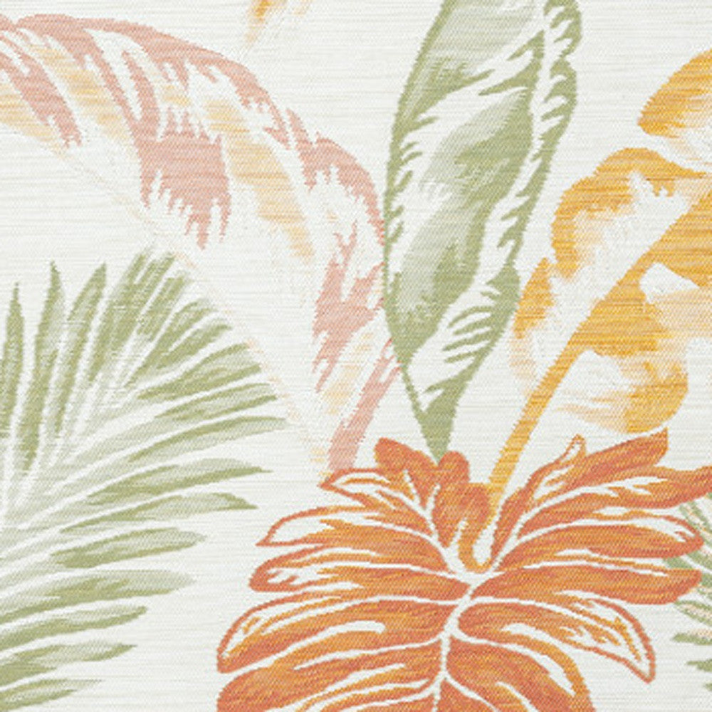 5' x 7' Ivory Green and Orange Palm Leaf Stain Resistant Indoor Outdoor Area Rug