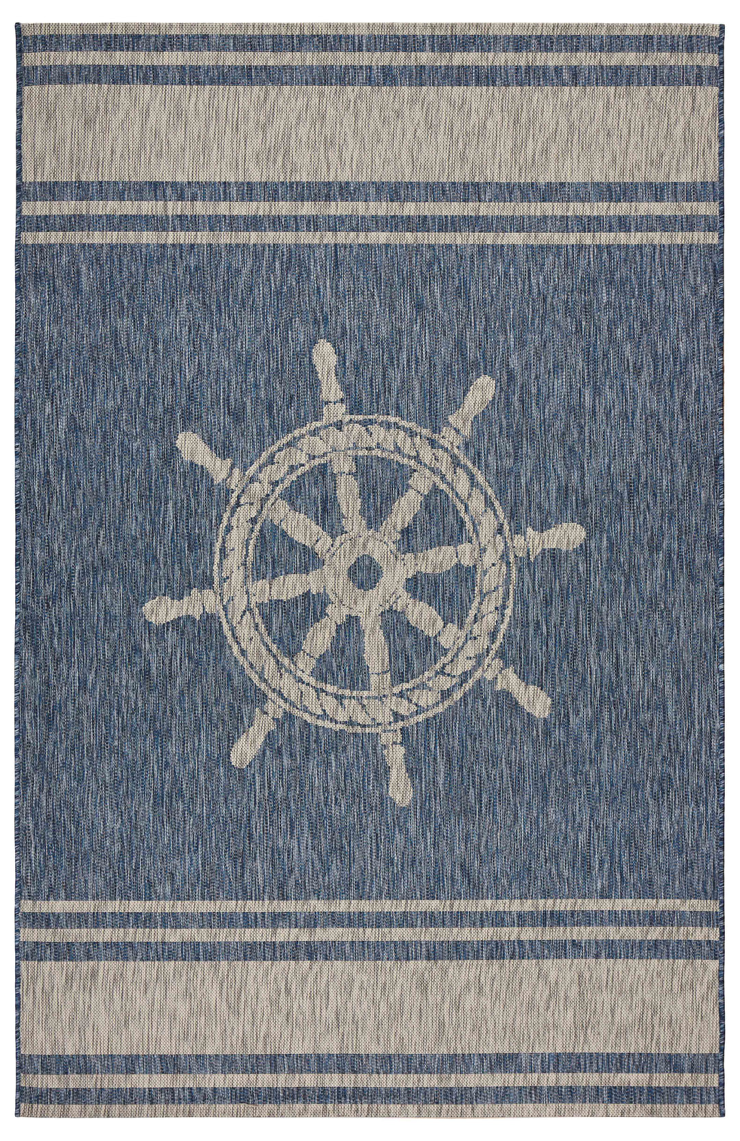 3' X 5' Blue and Gray Captain's Wheel Stain Resistant Indoor Outdoor Area Rug