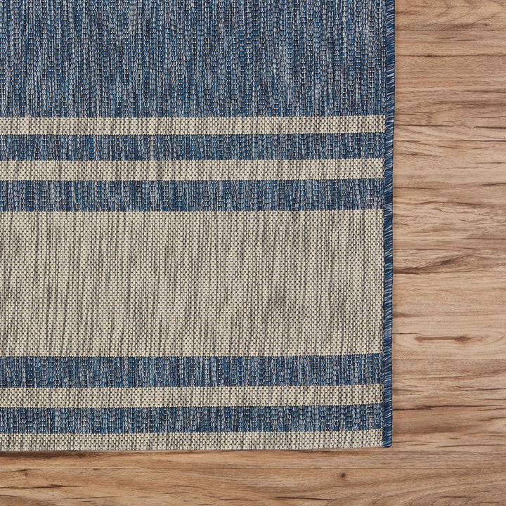 3' X 5' Blue and Gray Captain's Wheel Stain Resistant Indoor Outdoor Area Rug