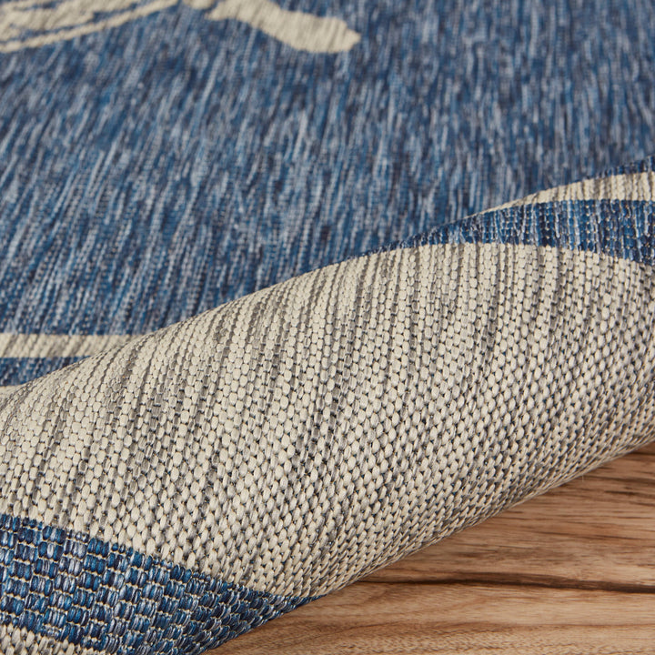 3' X 5' Blue and Gray Captain's Wheel Stain Resistant Indoor Outdoor Area Rug