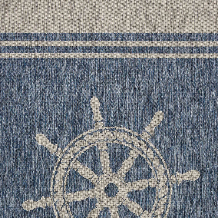 3' X 5' Blue and Gray Captain's Wheel Stain Resistant Indoor Outdoor Area Rug