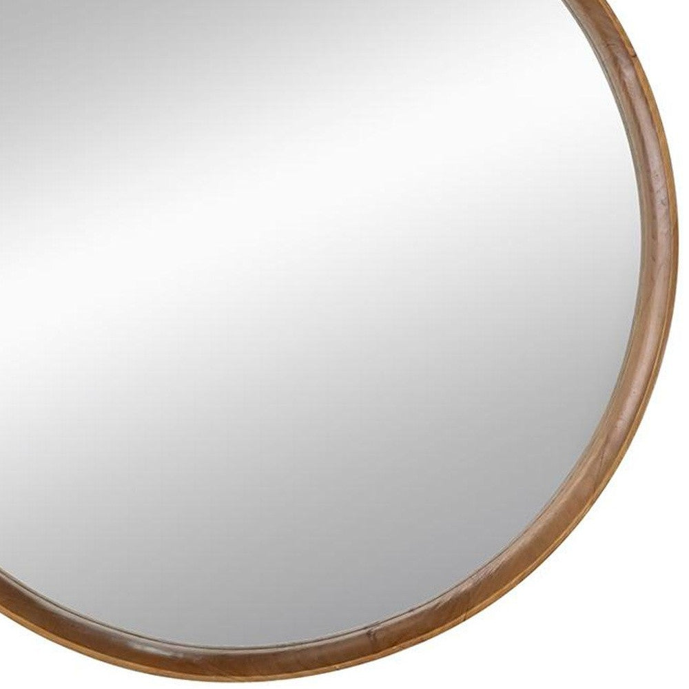 32" Brown Round Framed Accent Mirror