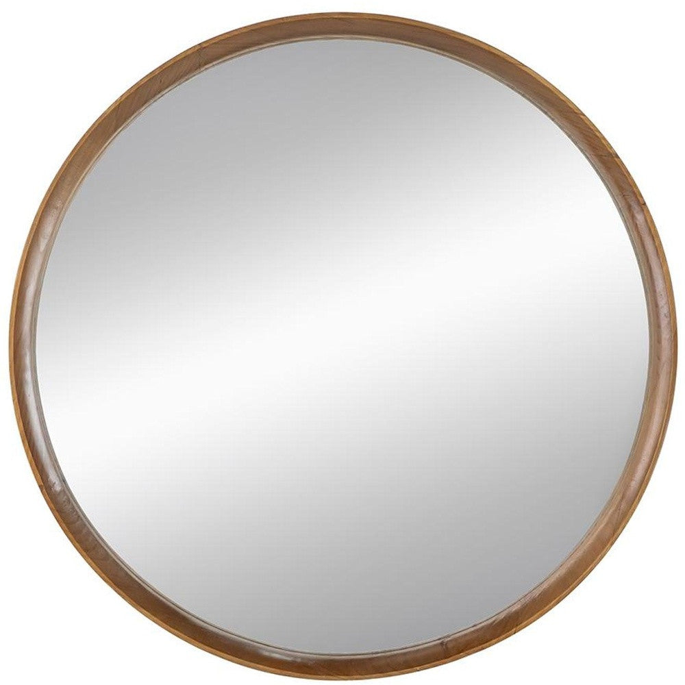 32" Brown Round Framed Accent Mirror