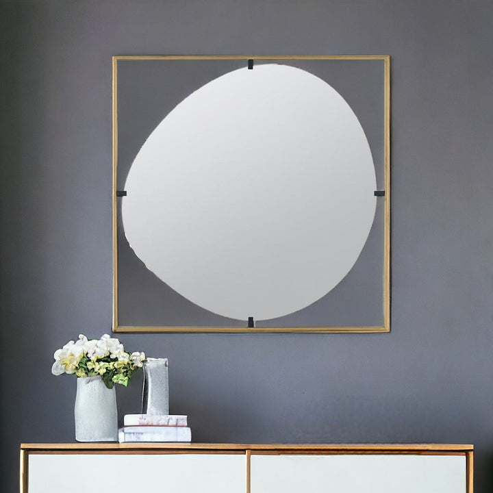 32" Black and Gold Square Framed Accent Mirror