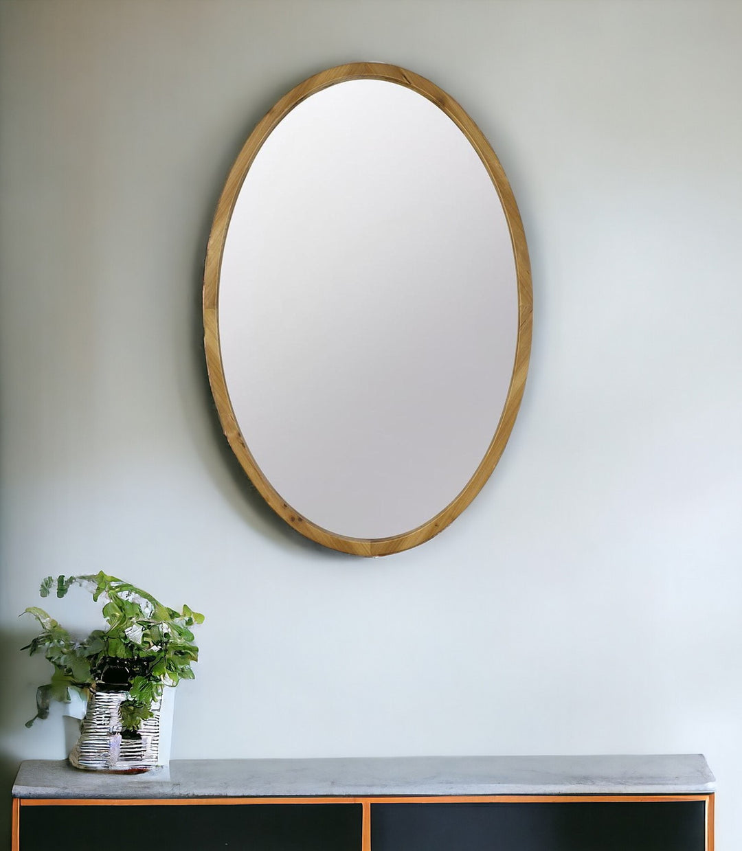 35" Brown Oval Framed Accent Mirror