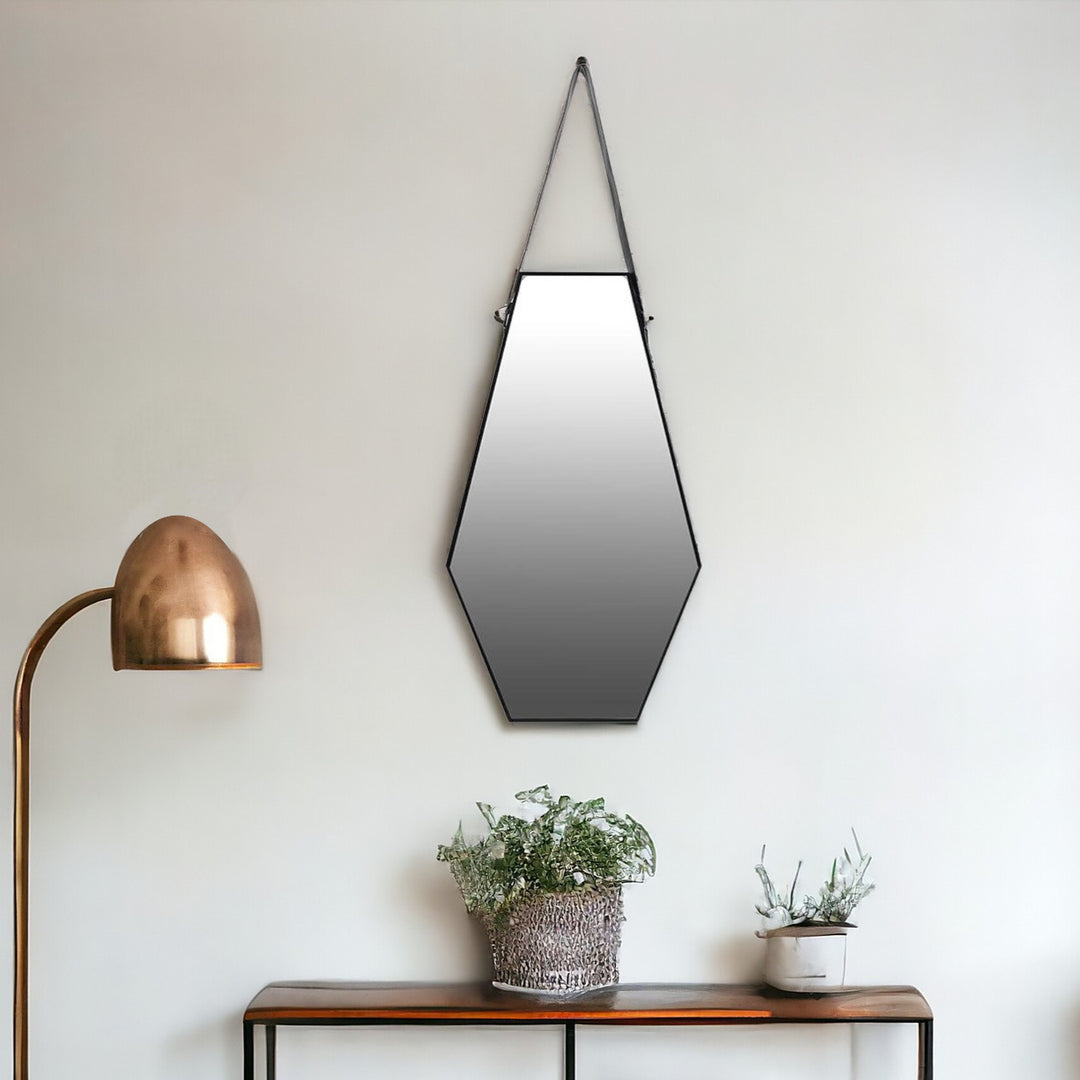 32" Black and Silver Abstract Framed Accent Mirror