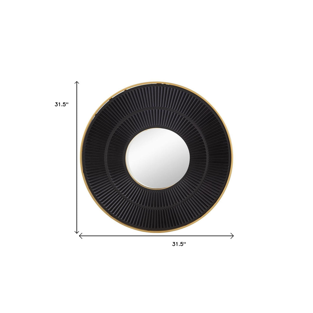 32" Black and Gold Round Framed Accent Mirror