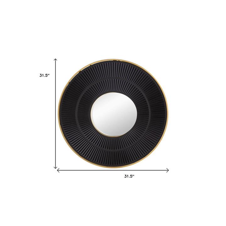 32" Black and Gold Round Framed Accent Mirror