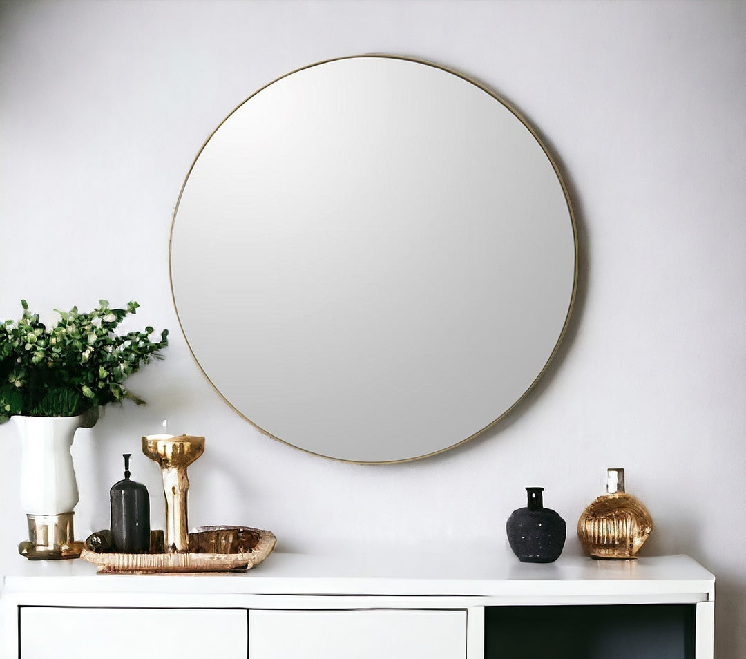 30" Brown Round Framed Accent Mirror