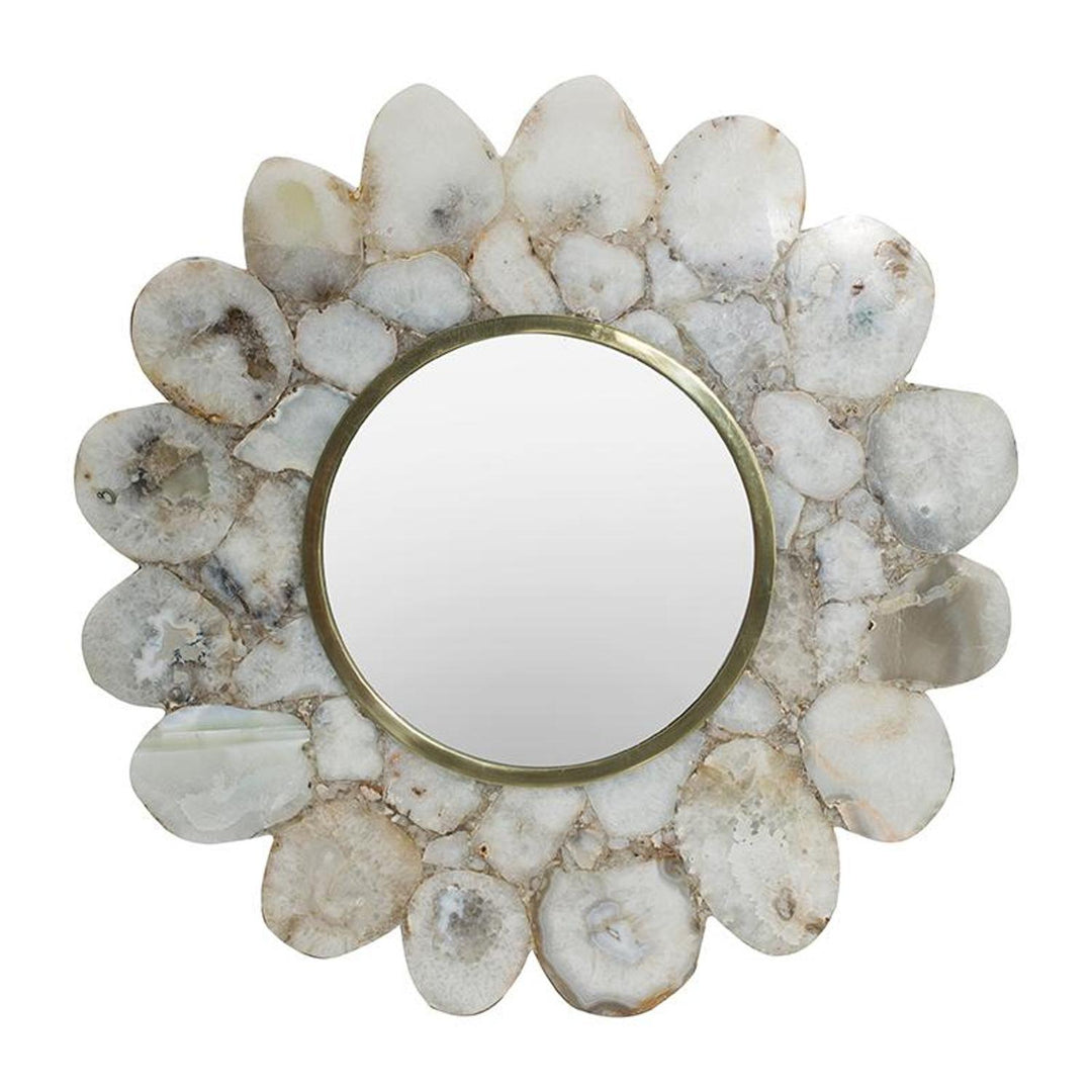 30" White and Gold Abstract Framed Accent Mirror