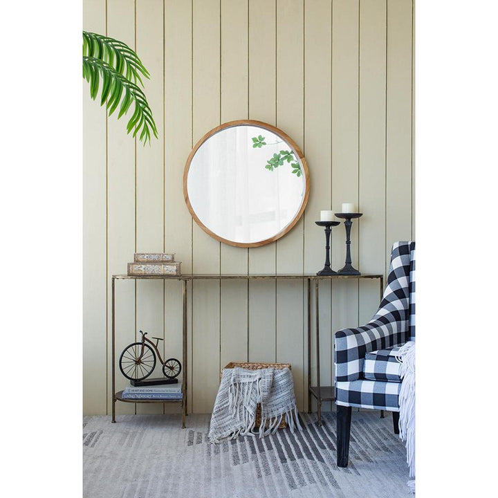 28" Brown Round Framed Accent Mirror