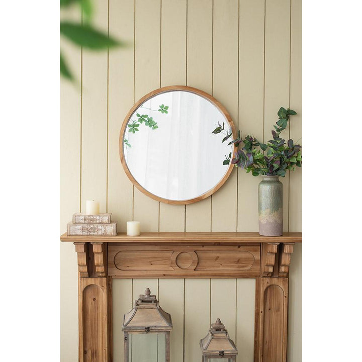 28" Brown Round Framed Accent Mirror