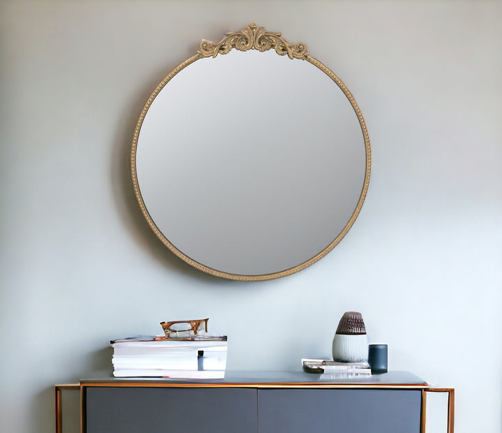 32" Gold Crowned Top Framed Accent Mirror