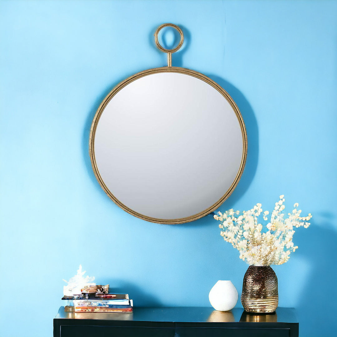 32" Gold Round Framed Accent Mirror