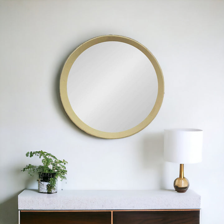 20" Cream Round Framed Accent Mirror