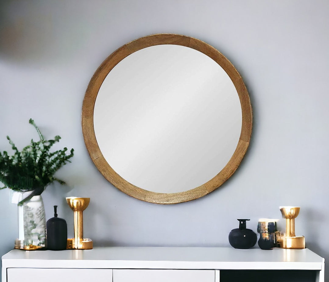 20" Natural Round Framed Accent Mirror