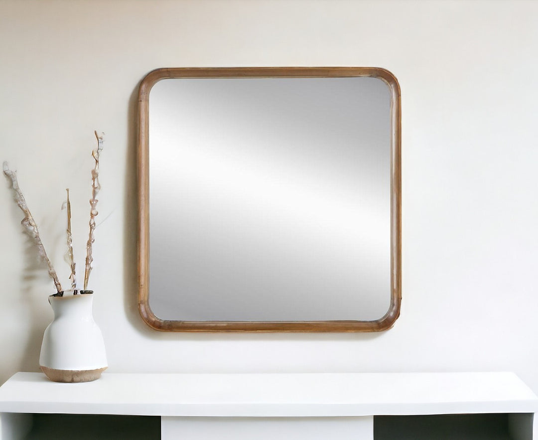 32" Brown Square Framed Accent Mirror