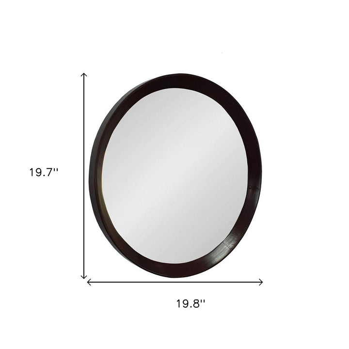 20" Dark Brown Round Framed Accent Mirror