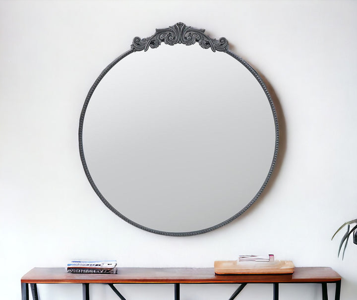 39" Black Crowned Top Framed Accent Mirror