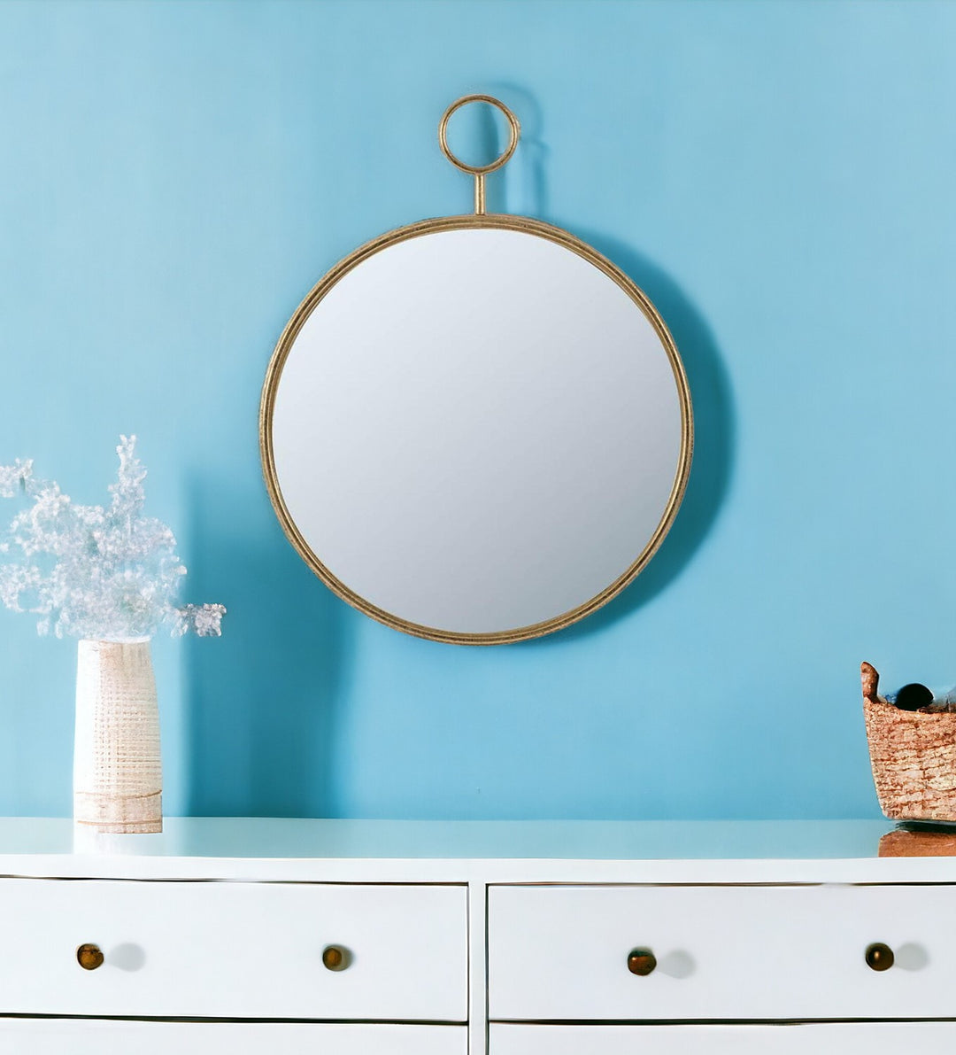 28" Gold Round Framed Accent Mirror