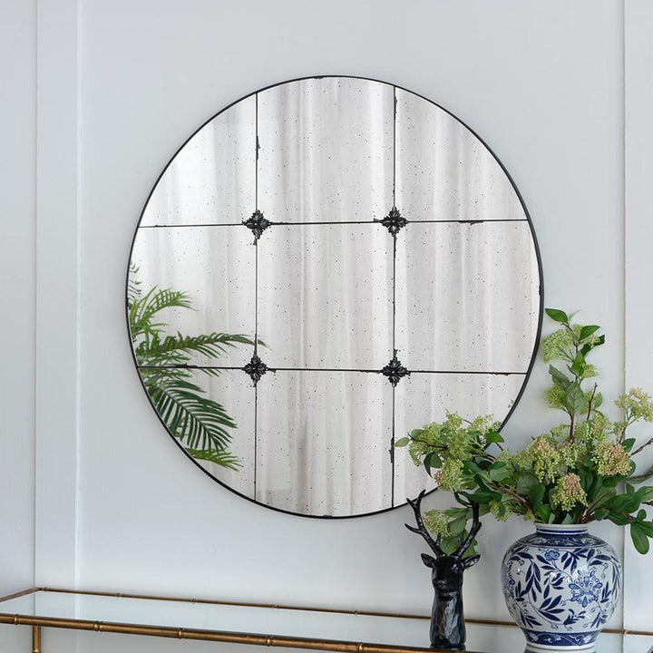 36" Black Round Framed Accent Mirror