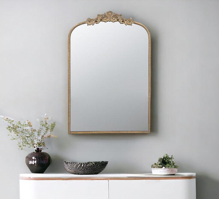 36" Gold Crowned Top Framed Accent Mirror