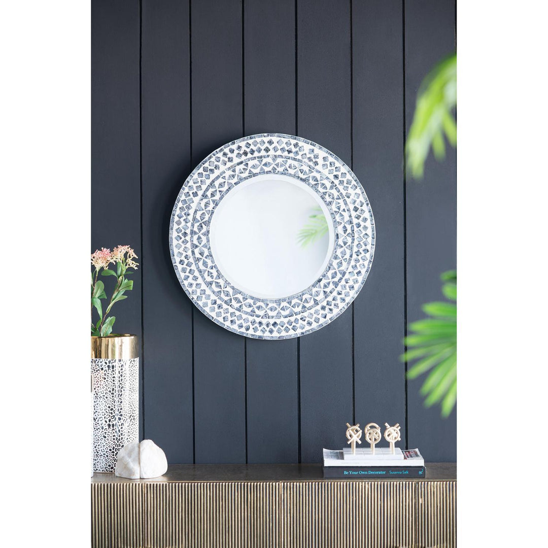 24" Black and White Round Framed Accent Mirror